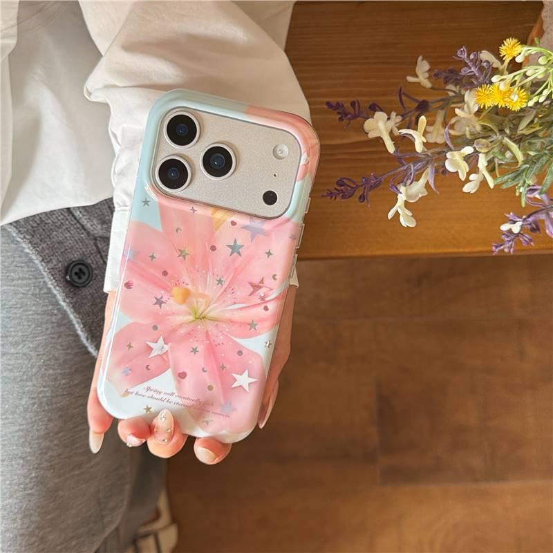

Korean Style Star Powder Lily Flower Phone Case for iPhone 17 Pro Max - Heart Design, Anti-drop, Suitable for iPhone 14, 15, and Apple 16. iPhone 15