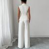 Womens Sleeveless V Neck Blouse Wide Leg Pants Set Solid Color Suit