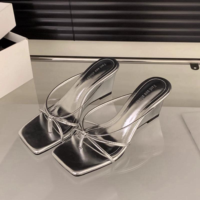 Fashion SUOJIALUN Summer New Brand Women Slipper Fashion Narrow Band Ladies Elegant Sandal High Weadge Heel Outdoor Elegant Slides