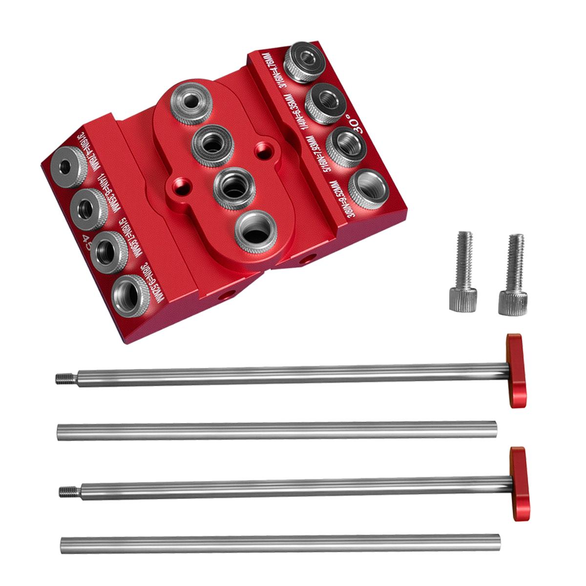 

30°/45°/90° Aluminum Pocket Hole Jig Kit, Multi-Angle Drill Guide Set With Dual Extension Positioning Rods for Woodworking DIY Dual Extension Rods червоний
