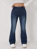 Puffanpop Women's High Waisted Stretchy Flare Jeans - Dark Wash Denim Bootcut Pants with Buttoned Back Pockets Slim Fit Bell Bottom Trousers