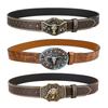 Vintage Design PU Leather Belt Men Punk-Embossed Westerns Denim Belt With Buckle Adjustables Soft Belt 110/115//120/125cm