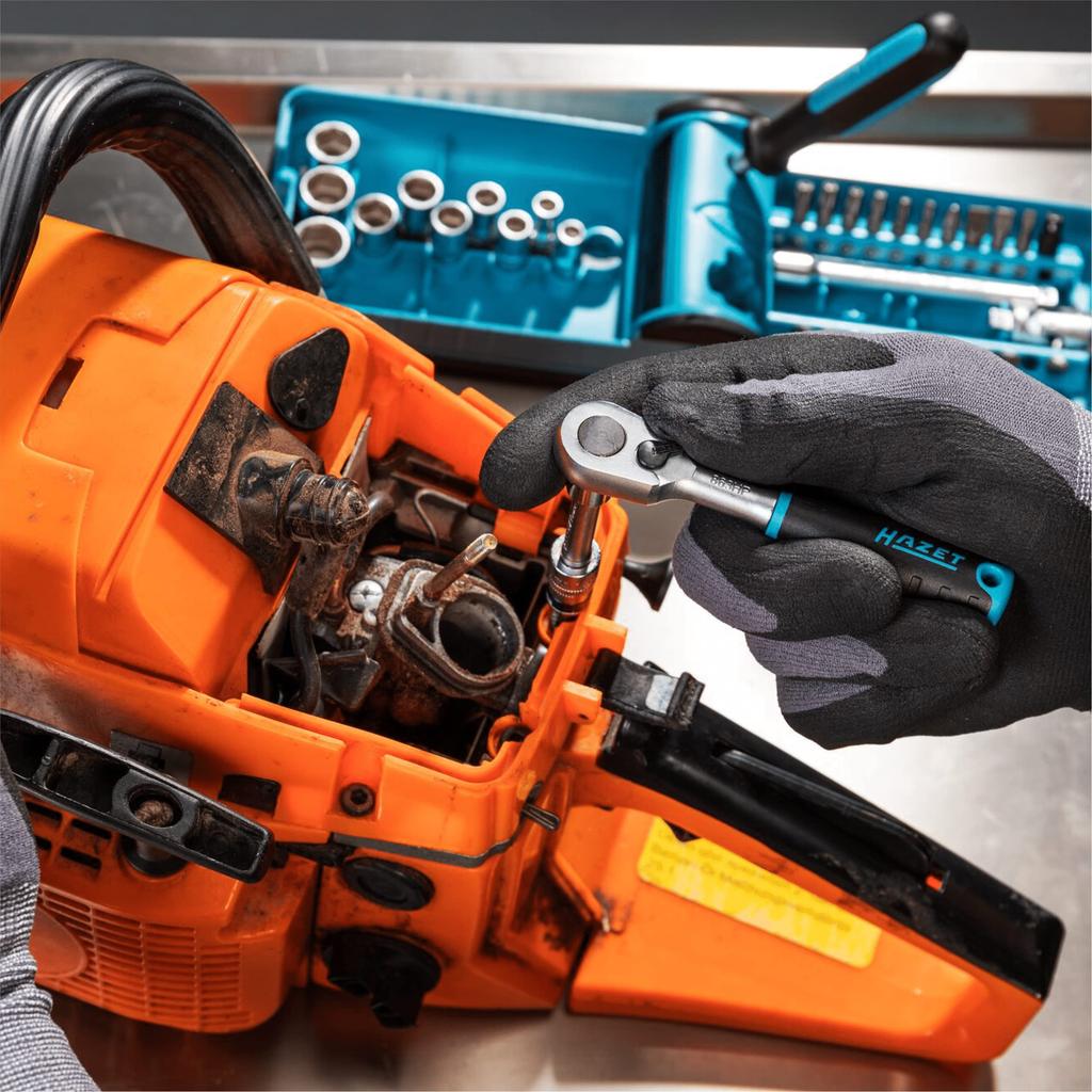 HAZET Smart Case Socket Wrench 10 Hex Sockets 21 Bits Ratchet Chrome Plated Professional Tool Set with Compact for Imported in 856-1HP Set, 38-piece,