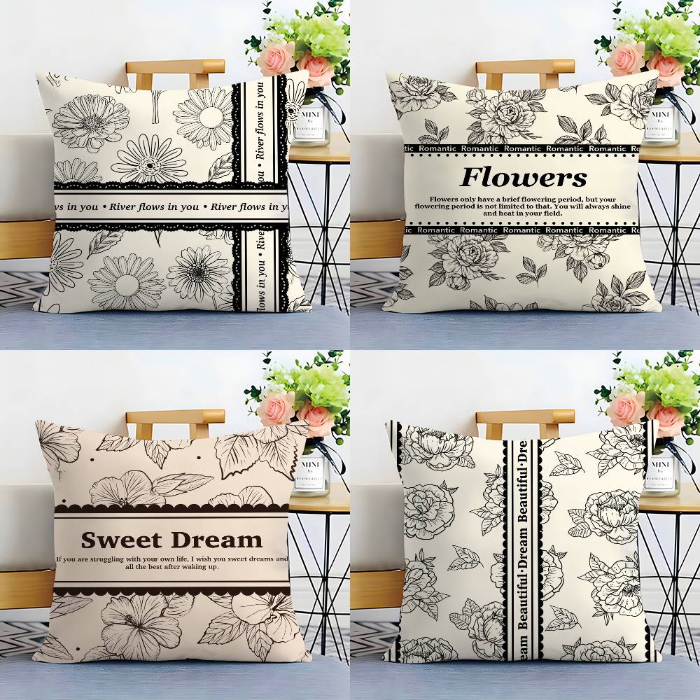 Beautiful Retro Flowers Pillow Case Plush Fabric Soft Double Sided Print Home Sofa High Quality Cushion Cover Throw