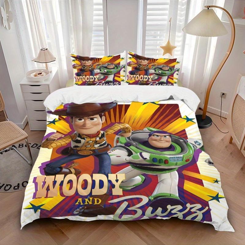 3pcs Woody and Buzz Quilt Set, Soft and Comfortable Bedroom, Guest Room and Dorm Decor Bedding Set 1 Quilt Cover + 2 Pillowcases.F096
