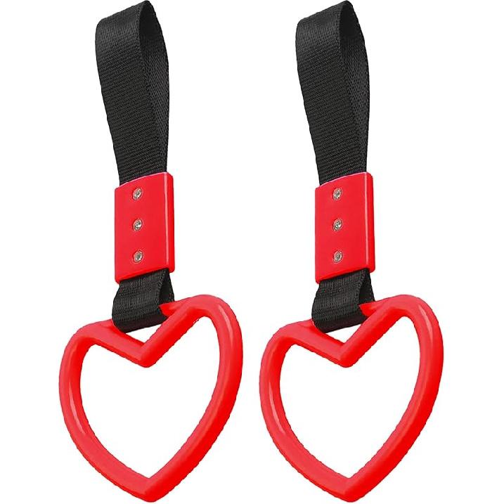 2PCS Heart Shaped Car Handle Straps, Rear Bumper Warning Keychain Ring With Drift Charm For Car Exterior Interior Accessories (Pink)