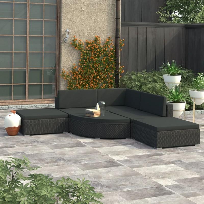 Día y Noche - Día y Noche Set muebles de jardín y cojines 6 piezas ratán sintético negro