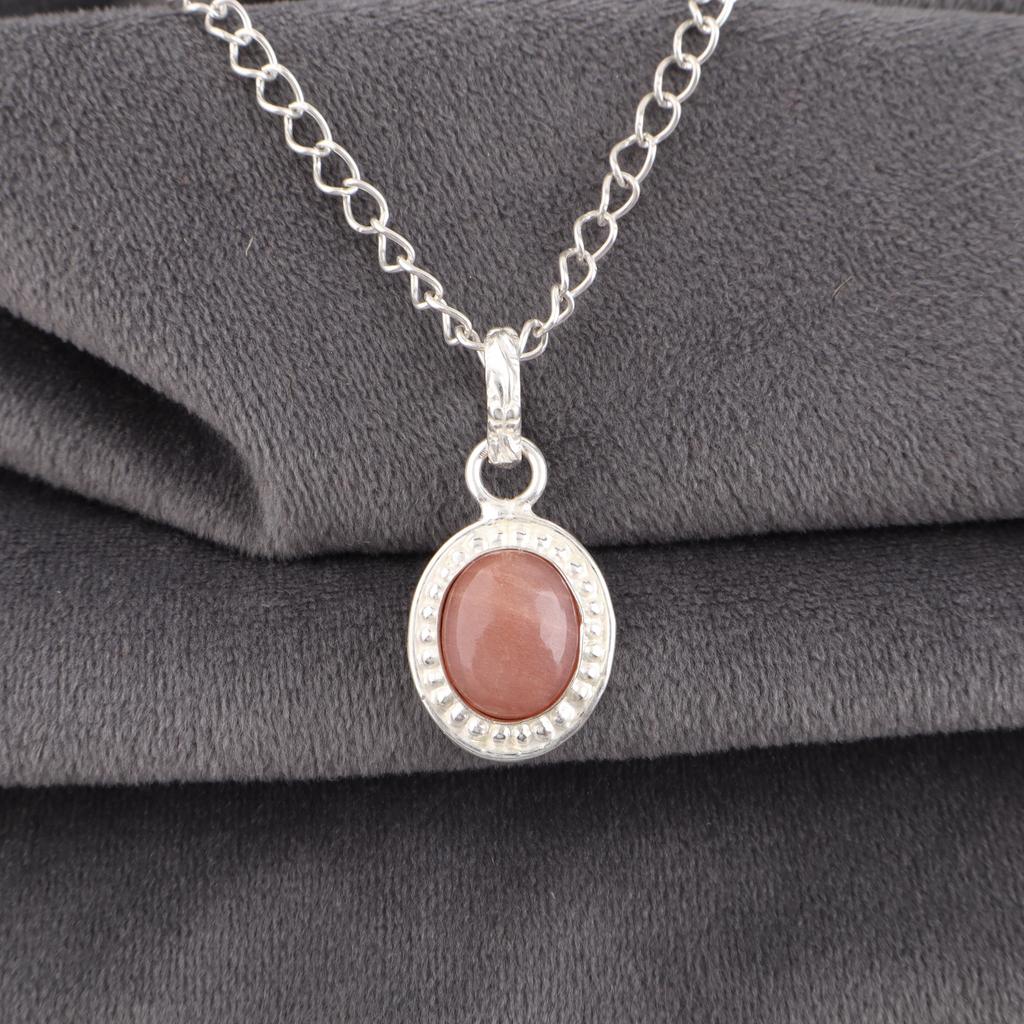 Peach Moonstone Gemstone Jewelry, 925 Sterling Silver Pendant, Handmade Gorgeous Silver Pendant, For Wedding Gift