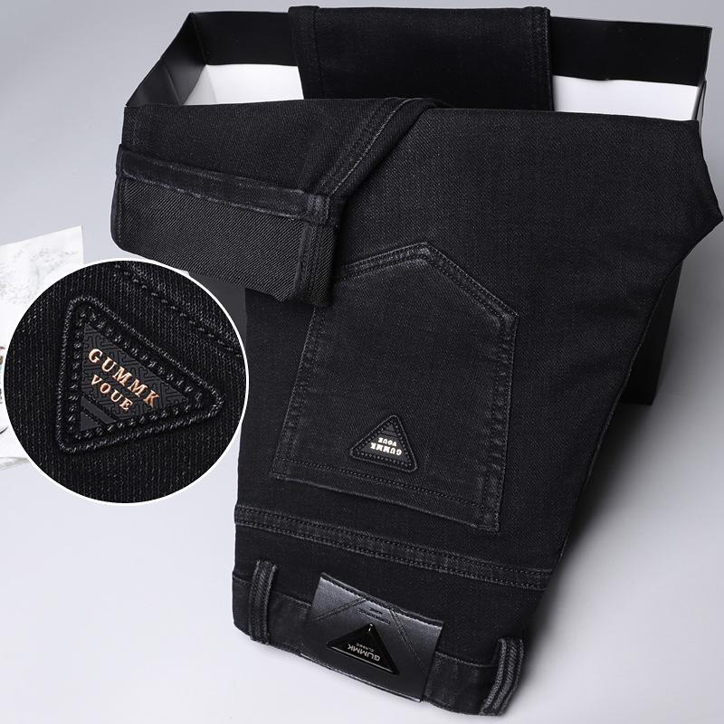 

2024 Осень и зима толстые высококачественные эластичные прямые брюки-трубы модного кроя деловые мужские повседневные джинсовые брюки 40