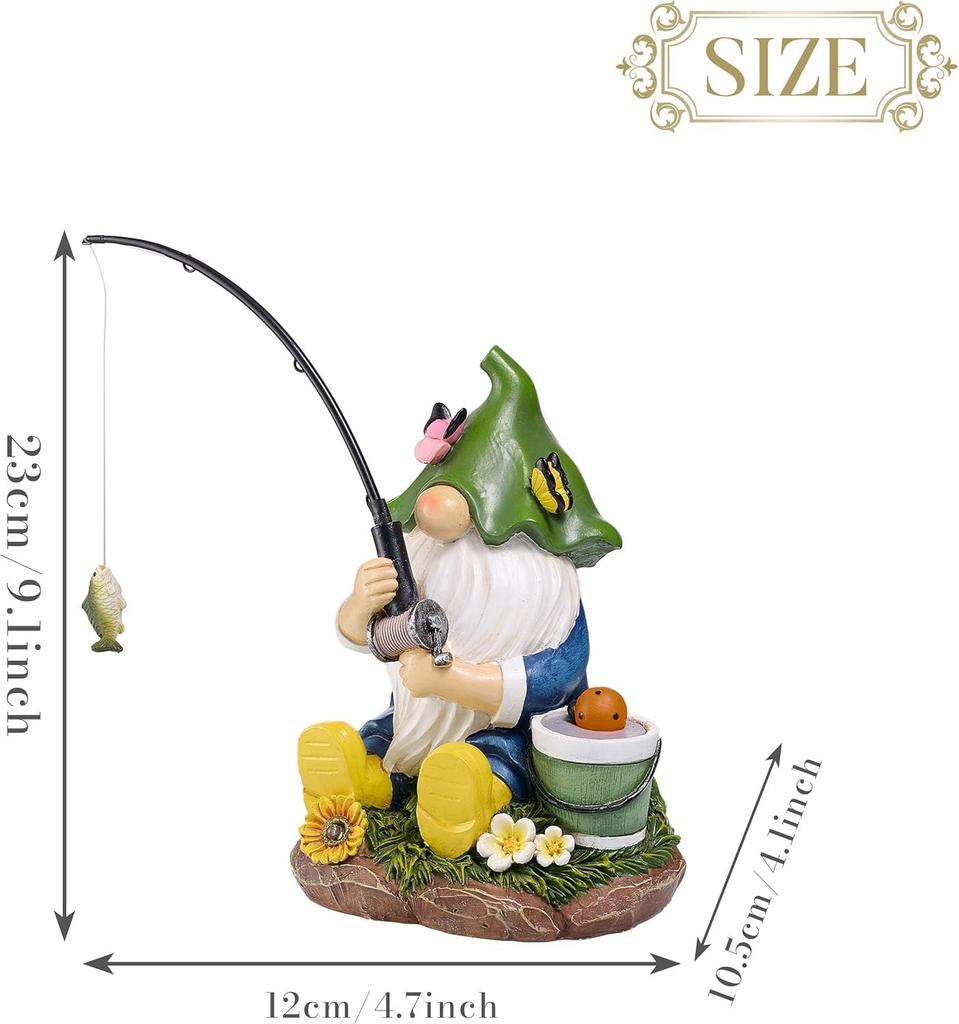 Valery Madelyn Gardening Earth Fairy Solar Garden Outdoor JP Figurine, Fishing, Light, Light, EG1305-0057