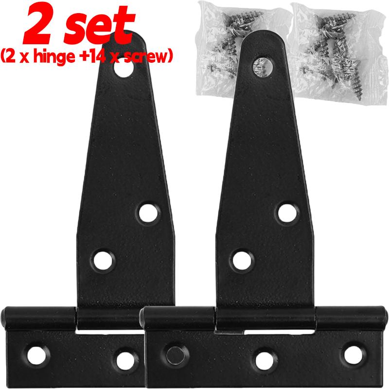 1/6set Steel T Shape Hinge Iron Triangle Hinge Rustproof Heavy Duty Furniture Hardware Black Home Door Gate Cabinet Hinges