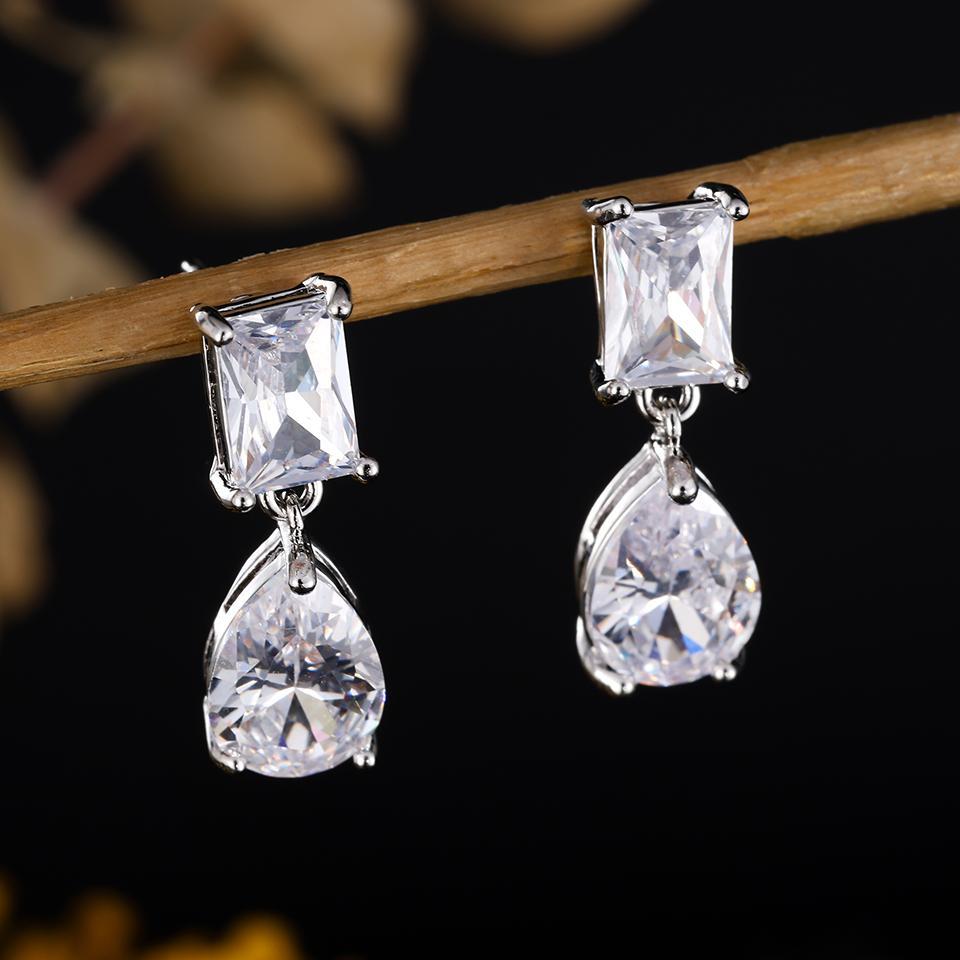 ZAKOL Elegant Square Teardrop Zirconia Dangle Earrings For Women Sparkling Bridal Wedding Party Jewelry Gift