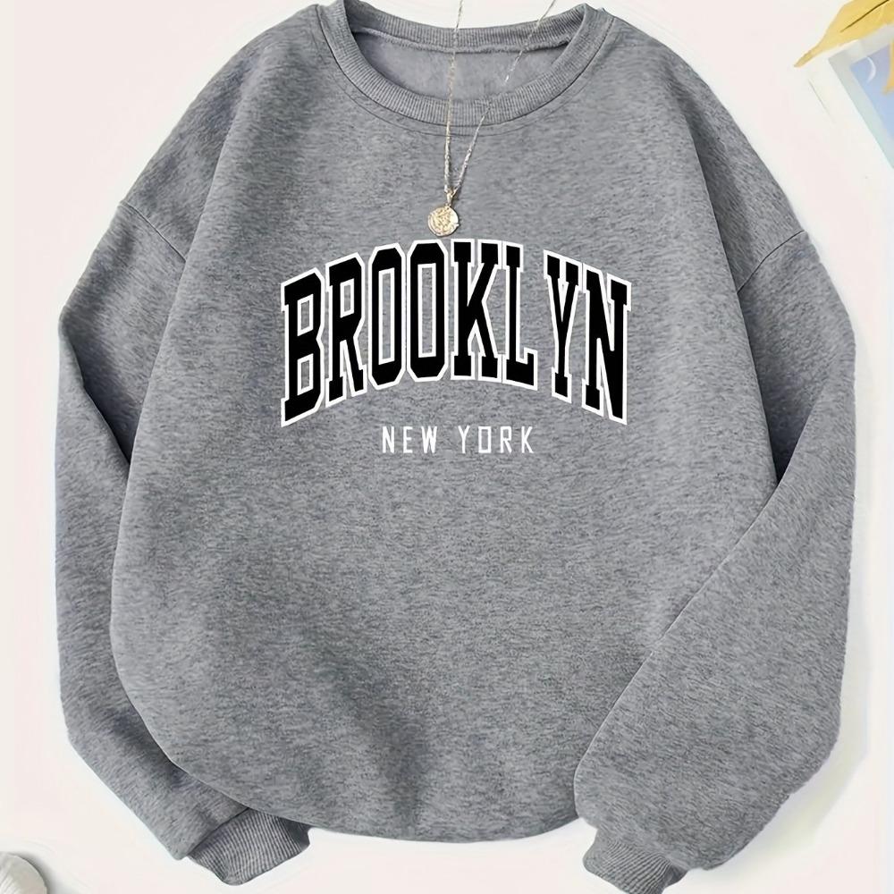 

Женский повседневный пуловер с принтом BROOKLYN, геометрическим дизайном, длинным рукавом, круглым вырезом, машинной стиркой, стандартной посадки для осени S