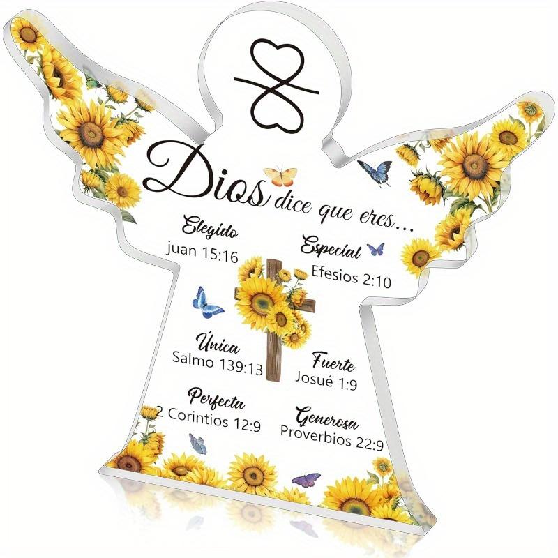 Angel Figurine with Spanish Bible Verses - Inspirational Christian Decor, Sunflower Religious Decoration, Faith Keepsake Without Electricity for Holi 10*10cm