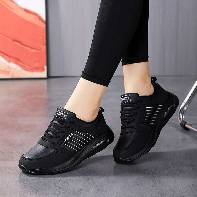 Autumn and Winter Leather Surface Large Size Air Cushion Sports Shoes Women's Shoes Casual Shoes Female Students Running Shoes Travel Shoes