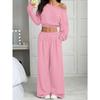 Tuta da Donna Vestibilità Larga Spalle Scoperte Manica Lunga Crop Top Vita Alta Pantaloni Larghi Tuta Due Pezzi