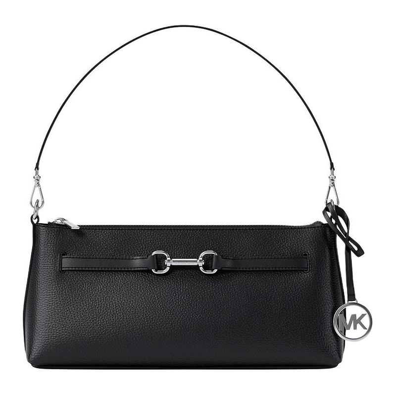 Michael Kors Shoulder Bag Carson Brand Logo Zipper Closure Pebbled Solid Color Adjustable Removable Strap Letter Charm Cowhide Leather Small Size
