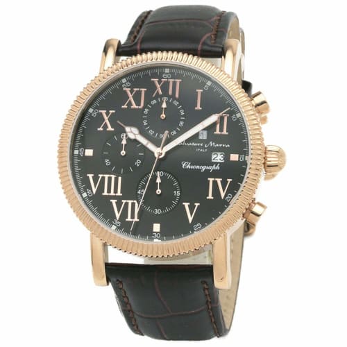 

Salvatore Marra Men s Retro-Style Onion Crown Chronograph Watch with Embossed Leather and Roman Numerals (SM19109-PGBK1: no. 5) - Available in 5 Model