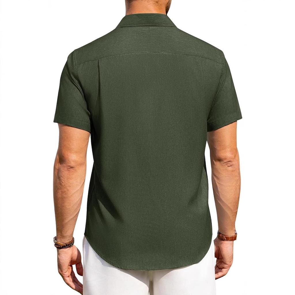 Alimens & Gentle Men's Linen Shirt Short Sleeve Button Up Shirt Wrinkle Free Casual Vacation Beach Summer