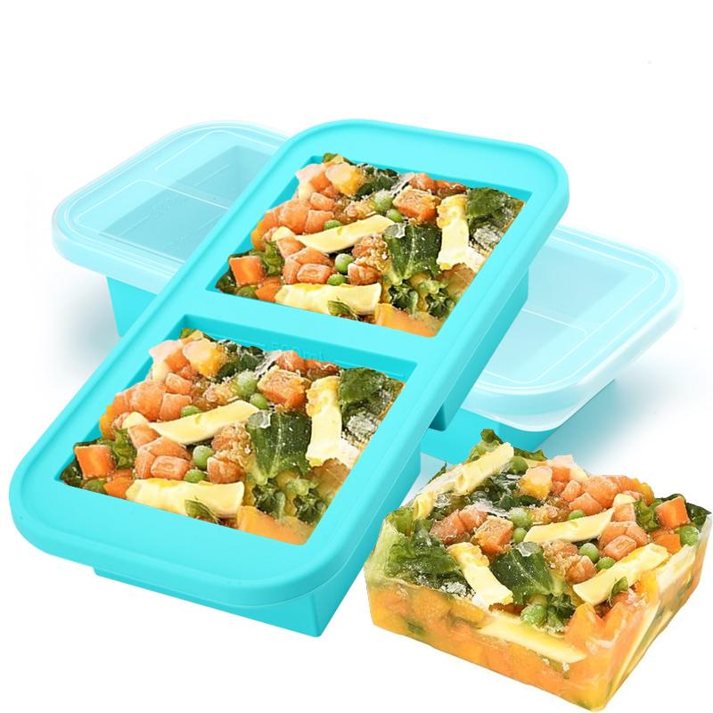 2 Cup Silicone Freezer Tray with Lid Reusable Silicone Soup Freezer Molds for Freeze and Store Soup, Broth, Sauce, Leftovers