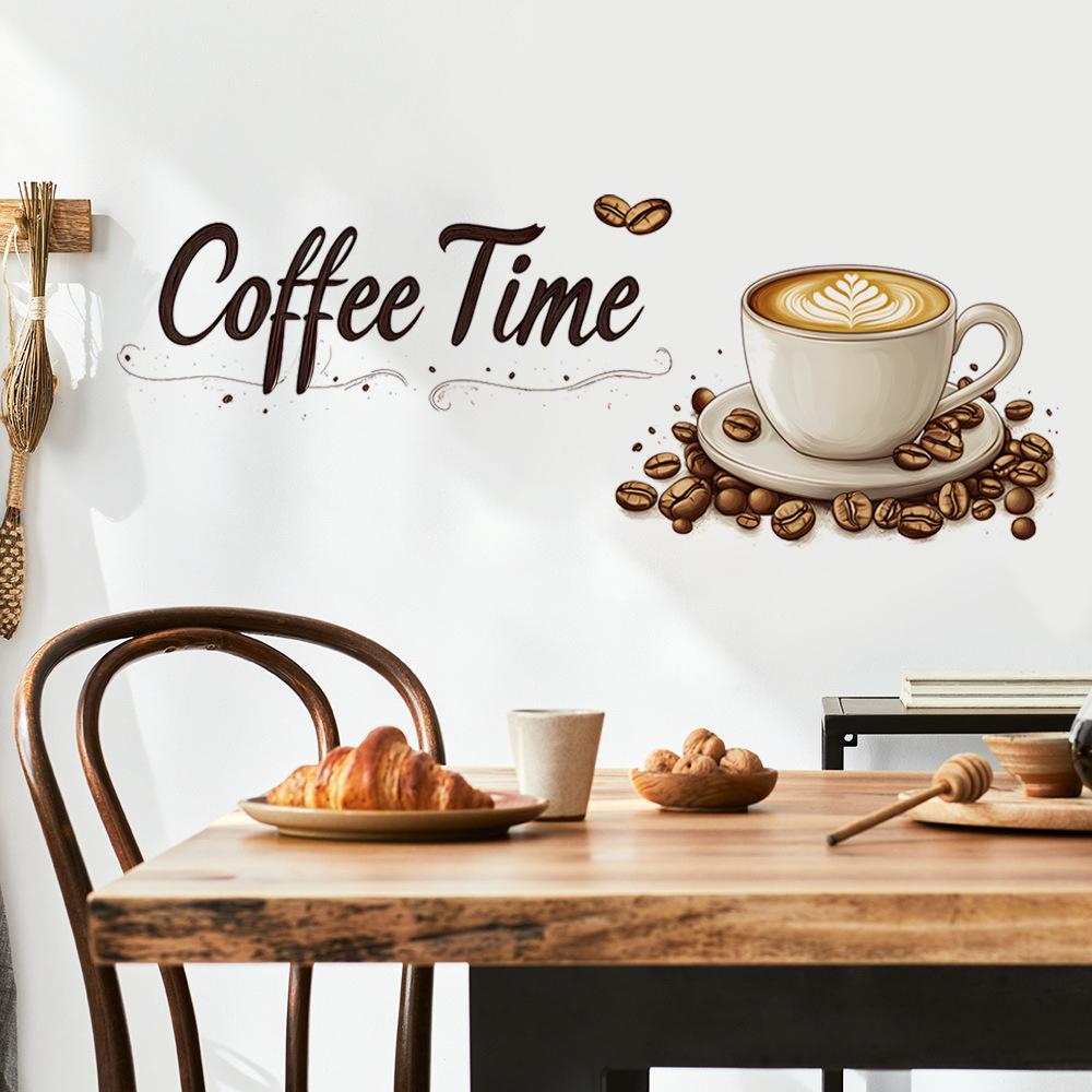 Coffee Cup Letter Wall Sticker Self Adhesive Removable Background Wall Decor