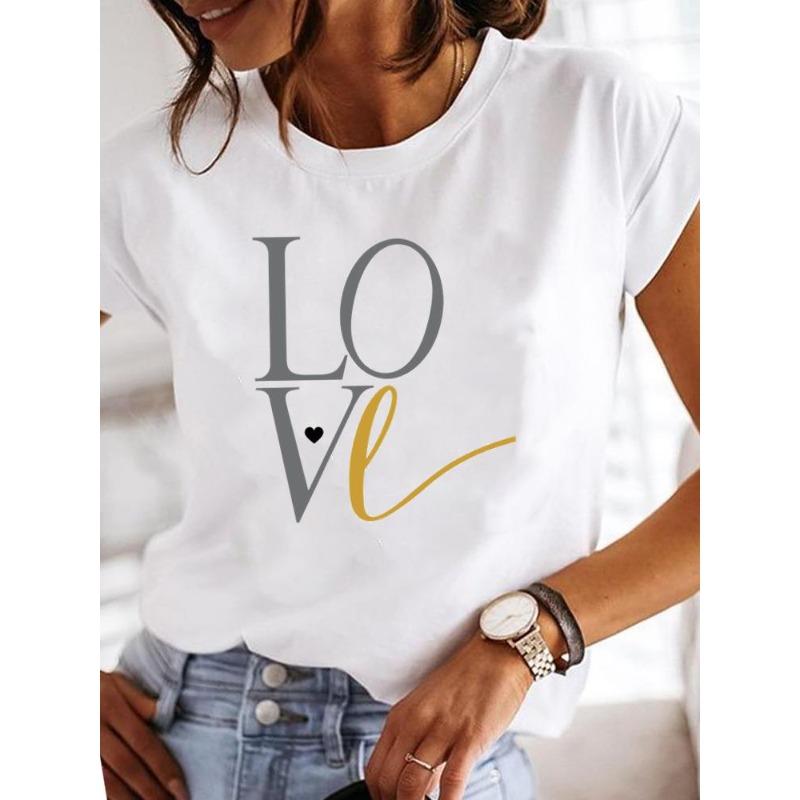 (Europäische Größe) Aquarell Damen T-Shirt Oberteil Kleidung Liebe Herz Lieblich Lässig Kurzarm Mode Druck Damen T-Shirt Weiblich Grafik T-Shirts