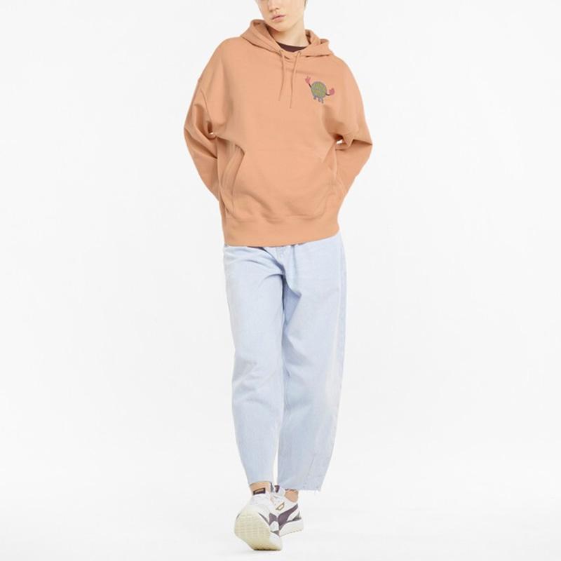 Puma Bluza z kapturem z długim rękawem z nadrukiem graficznym Downtown Damskie topy Koralowy 533049-27