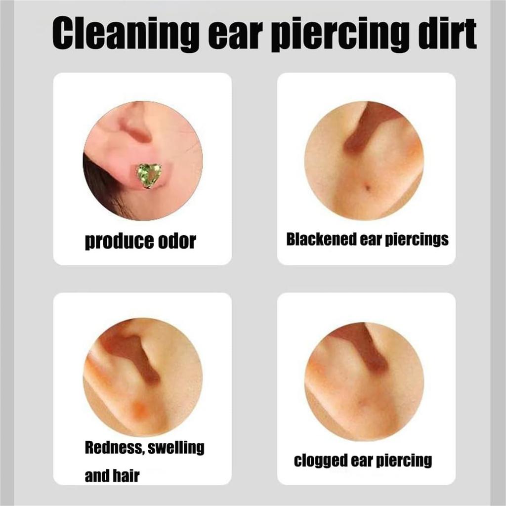 Ear Piercing Cleaning Kit, Ear Hole Cleaner With 240Pcs Ear Piercing Hole Cleaner Floss & 15ml Cleaning Solution For Women Men