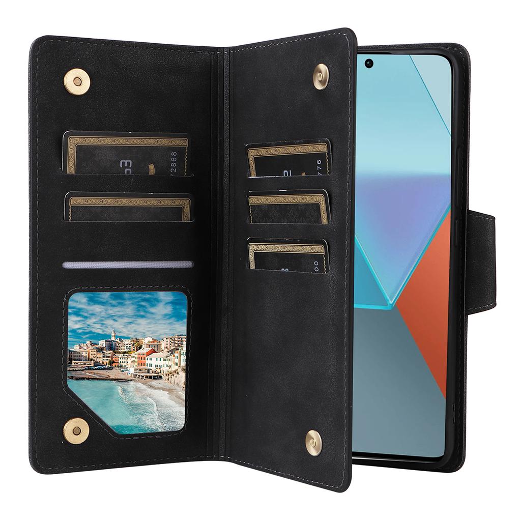 For Xiaomi Redmi Note 13 Pro 5G/Poco X6 5G Zipper Case PU Leather Stand Flip Phone Cover