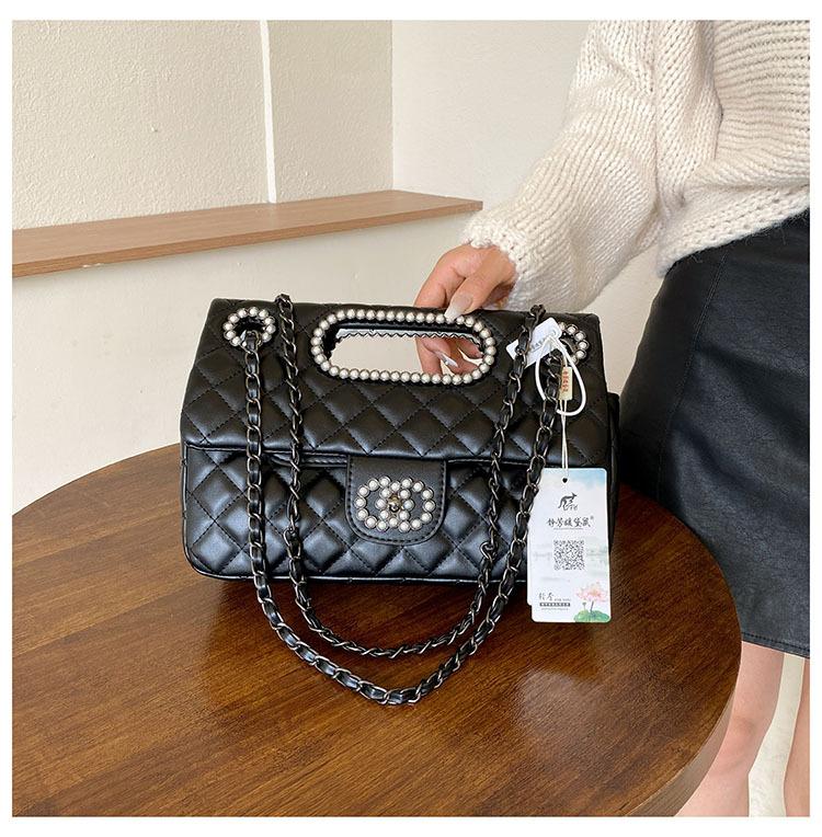 Xiaoxiangfeng pearl wrist new portable shoulder trendy fashion versatile underarm bag embroidery thread diamond grid
