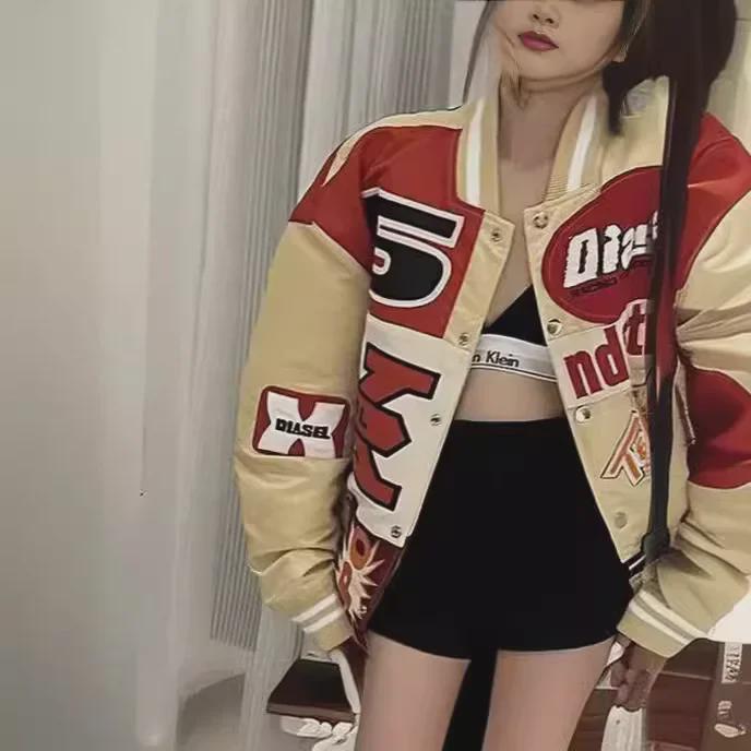 Hip-hopová baseballová bunda inspirovaná Park Jae-Bumem a Wang Jiaerem: Volný střih, Těžká výšivka, Trendy unisex design