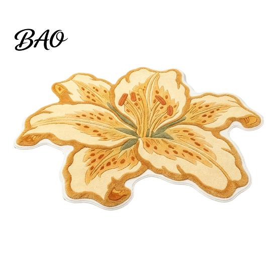 Skin Friendly Bedside Rug Lily Shape Floor Mat, Absorbent Velvet for Bathroom And Entrance, Non-slip Decorative Easy Clean Area Flower Bedroom