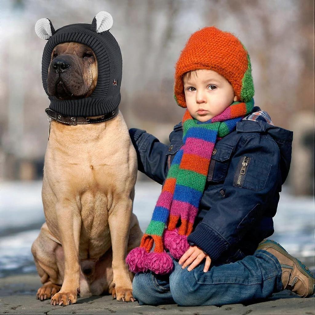 (Black)Quiet Ears for Dogs, Dog Ear Muffs Noise Protection Knitted Dog Hats Pet Ears Warm Dog Ear Cover Winter Hat Dog Snood Head Wrap Bunny Costume f