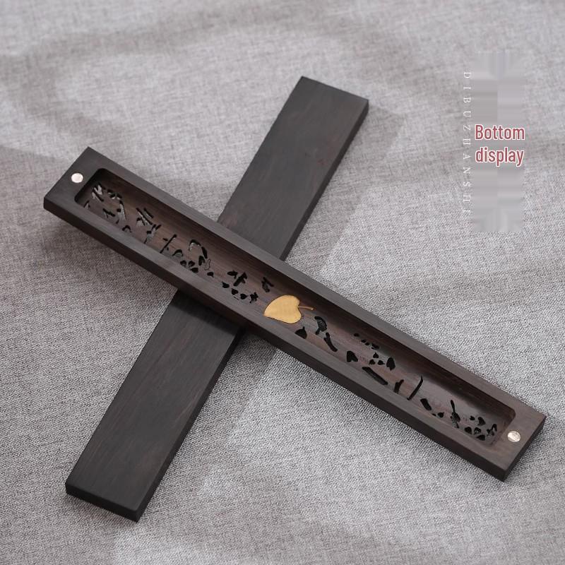 Ebony & Copper Inlay Sandalwood Incense Burner: Solid Wood Incense Holder for Aromatherapy & Bedside Use