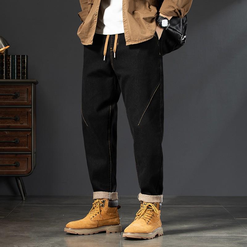 

Мужские джинсы-шаровары с эластичной резинкой на талии, большие размеры, свободный крой, плотные, теплые зимние брюки 7XL (260-280 jin)