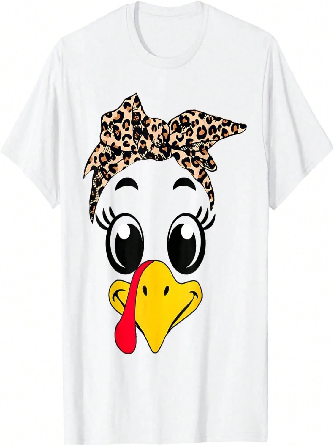 Funny Turkey Face Leopard Print Autumn Fall Thanksgiving T-Shirt S