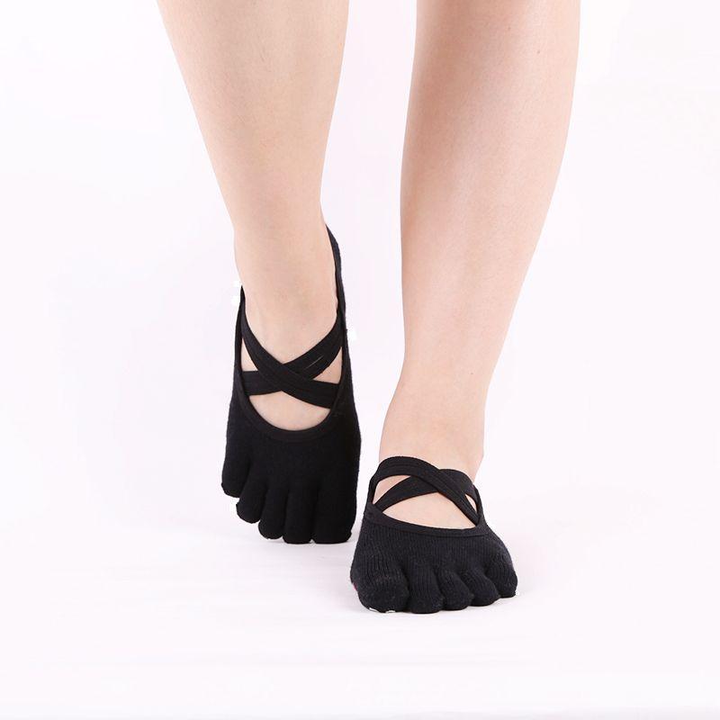 

Double Straps Silicon Print Cotton Sweat-Absorbent Yoga Socks Y085-full toe black (upgraded)) fits 36-39 feet