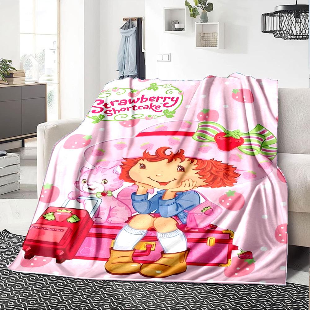 1pc Princess Strawberry1 Blanket, Gift, for Men and Women, Soft Blanket, Good for Sofa Bed Couch Travel, Lightweight Flannel Blanket
