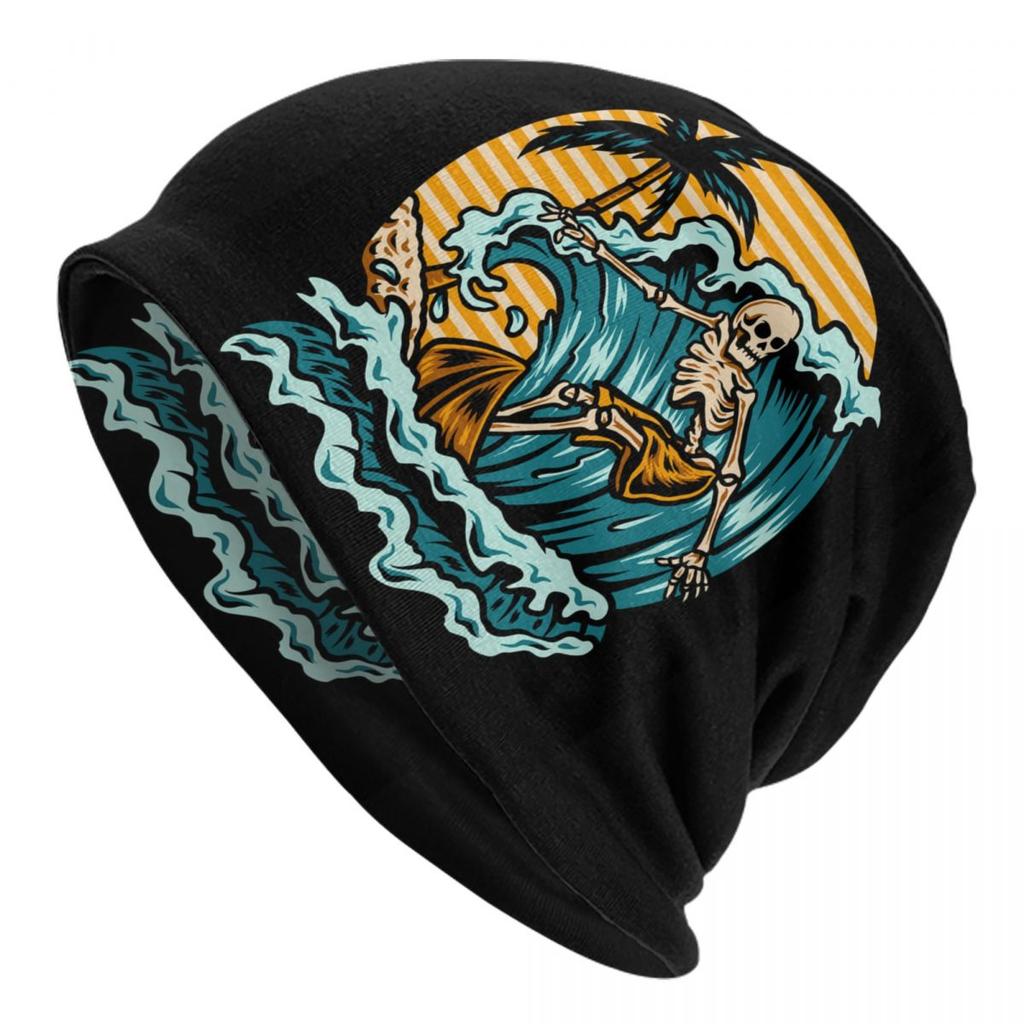 Custom Summer Surf Rider Skull Surfing Skullies Beanies Caps Streetwear Winter Women Unisex Knitting Hats Adult Unisex Bonnet Hats