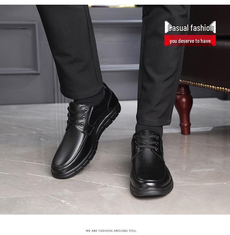 Sapatos Masculinos de Outono em Couro Genuíno Antiderrapantes Planos - Couro Bovino Casual para Meia-Idade e Idosos