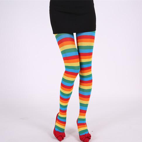 Pantimedias a rayas estilo gótico Punk para mujer, medias largas de arco iris, medias elásticas ajustadas de cintura alta para Halloween y Navidad