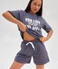 European-American Summer Casual Home Shorts Set - Letter Print Pullover & Short Sleeves