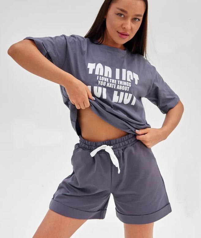 European-American Summer Casual Home Shorts Set - Letter Print Pullover & Short Sleeves