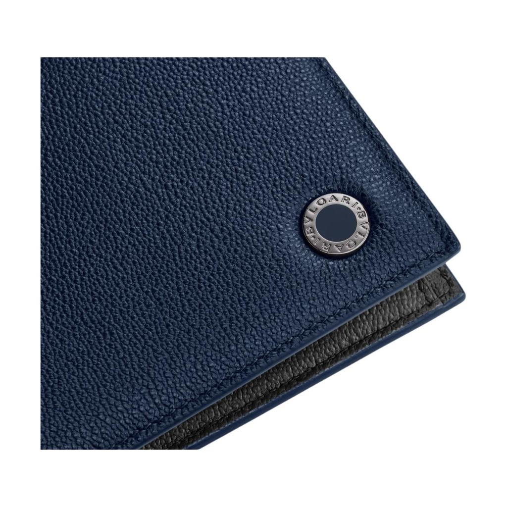 Bvlgari Enamel Inlay Calfskin Bi-Fold Wallet Men Wallets Blue 294156