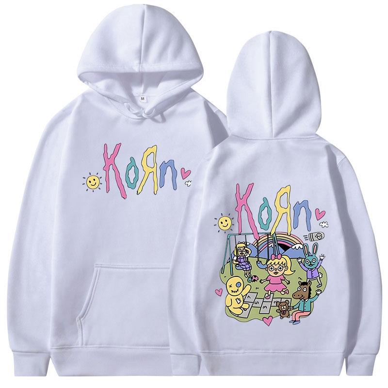 Felpa con cappuccio Korn Cartoon Rock Band Music Album Felpa oversize gotica in metallo vintage da donna con cappuccio streetwear a maniche lunghe