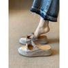 Sheepskin Bow Thick-soled Heightening Bag Head Half Slippers Women's Summer Wear Casual Versatile Light Mouth One-pedal Single Shoes