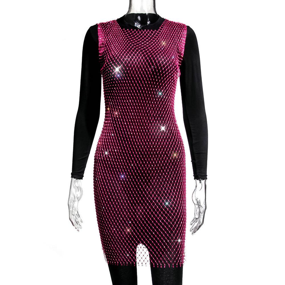 Black Rhinestone Fishnet Sheer Bodycon Mini Dress