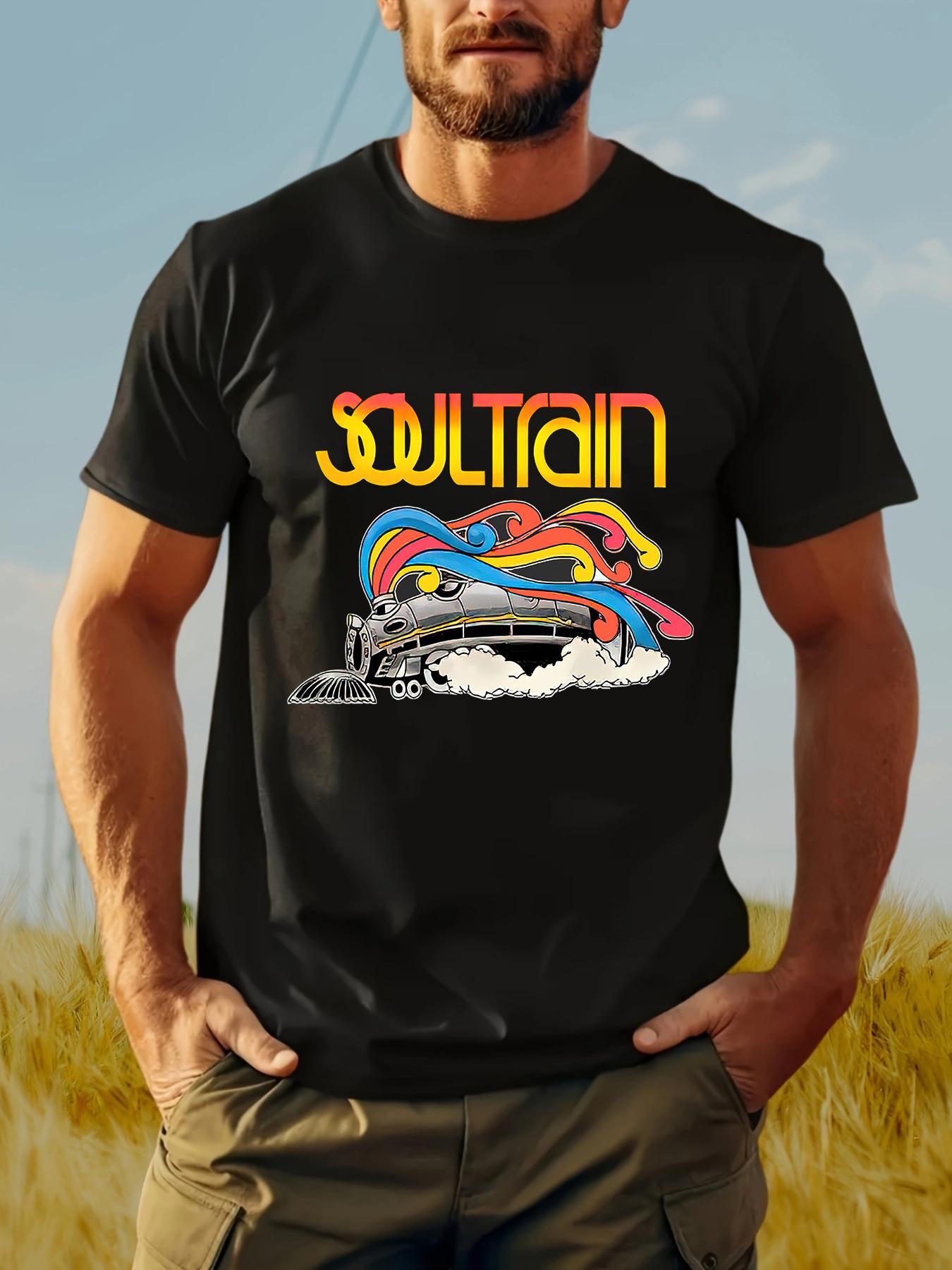 

Soul Train Mens Casual summer Tshirt with bright pattern prints 100 cotton shortsleeved roundneck top machine washable 4XL
