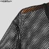 INCERUN Men O Neck Short Sleeve Mesh Sheer See Through Tops T-Shirts