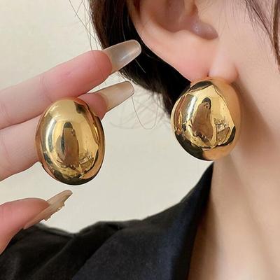 1 Pair Chunky Earrings for Women, Geometric Metal Earrings, Minimalist Irregular Ellipse Earrings, Simple Jewelry Gifts
